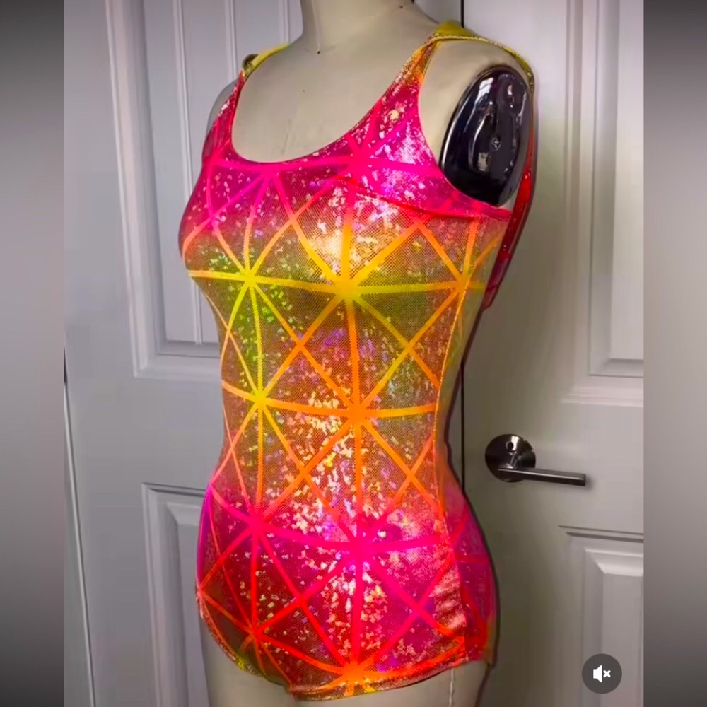 Cosmic Sunburst Holographic Hooded Bodysuit